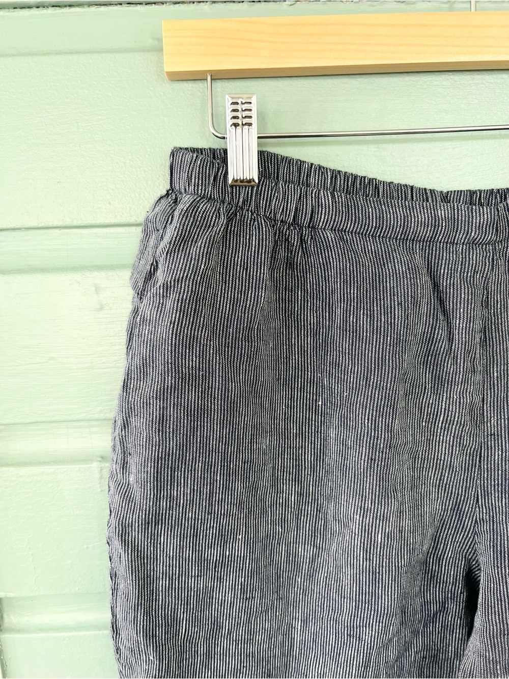 Flax NEW 100% linen blue stripe elastic waist pull on pants coastal size small - Picture 2 of 7